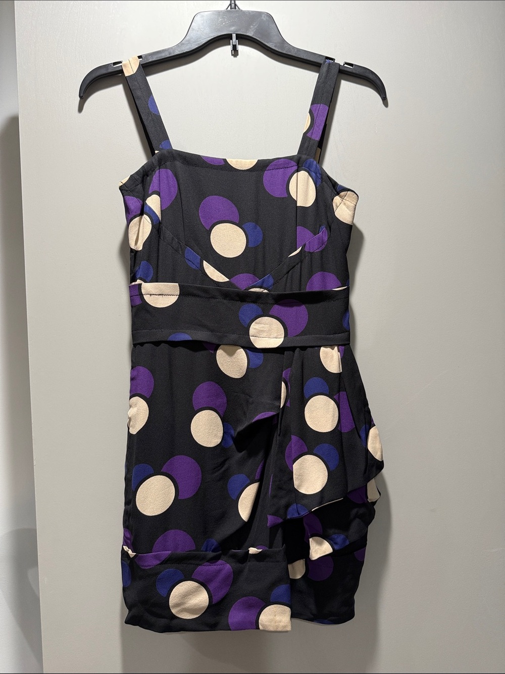 Marc Jacobs Black Mini Dress with Purple and Cream Polka Dots